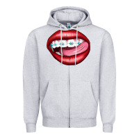 Heather Grey Lips Dental Braces Zipper Hoodie - Artiststas