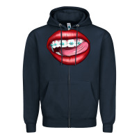 Navy Lips Dental Braces Zipper Hoodie - Artiststas