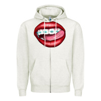Oatmeal Heather Lips Dental Braces Zipper Hoodie - Artiststas