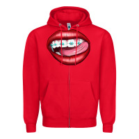 Red Lips Dental Braces Zipper Hoodie - Artiststas