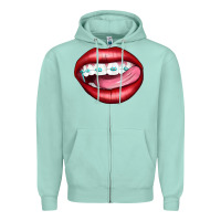 Seafoam Lips Dental Braces Zipper Hoodie - Artiststas