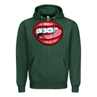 Sports Green Lips Dental Braces Zipper Hoodie - Artiststas