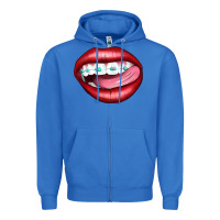 True Royal Lips Dental Braces Zipper Hoodie - Artiststas