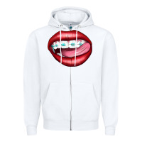 White Lips Dental Braces Zipper Hoodie - Artiststas