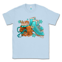 Dusty Blue Winter Ice Skating Boots And Coffee Classic Tee - FaDigitalArtStudio