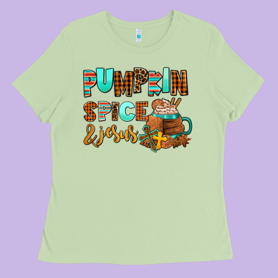 Pumpkin Spice And Jesus Ladies Tee Designed By Adodesignshop