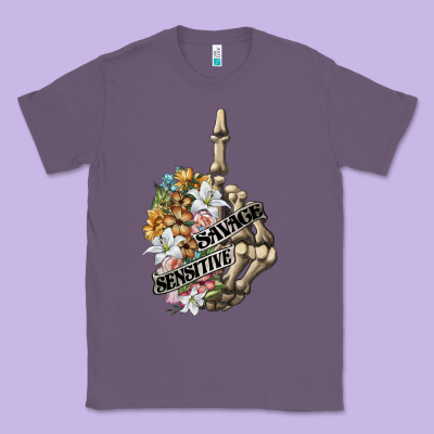Sensitive Savage Skeleton Middle Finger Classic Tee Designed By Fadigitalartstudio
