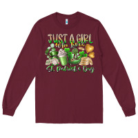 Burgundy Just a Girl who Loves Saint Patrick's Day Long Sleeve Tee - RacoonDesign