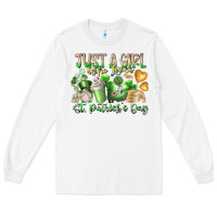 White Just a Girl who Loves Saint Patrick's Day Long Sleeve Tee - RacoonDesign