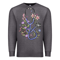 Charcoal Heather floral stethoscope Premium Sweatshirt - MaliasSmallBusiness