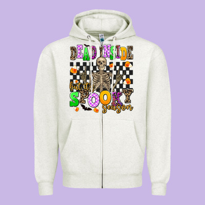 Dead Inside But Its Spooky Season Zipper Hoodie Designed By Adodesignshop