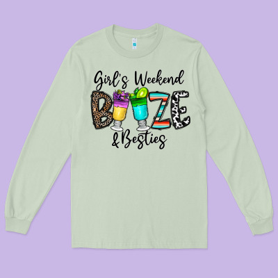 Girl's Weekend Booze & Besties Long Sleeve Tee Designed By Cowhidedigitalart