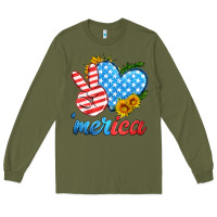 Army Green america with heart Long Sleeve Tee - HRA Design Shop