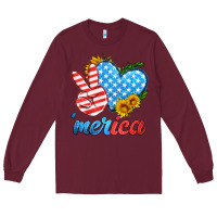 Burgundy america with heart Long Sleeve Tee - HRA Design Shop