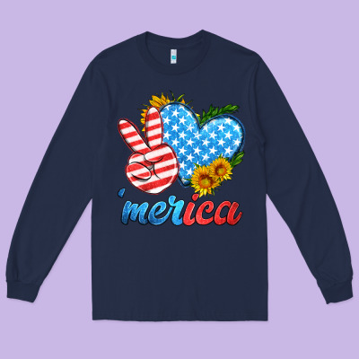 America With Heart Long Sleeve Tee Designed By Hra Design Shop
