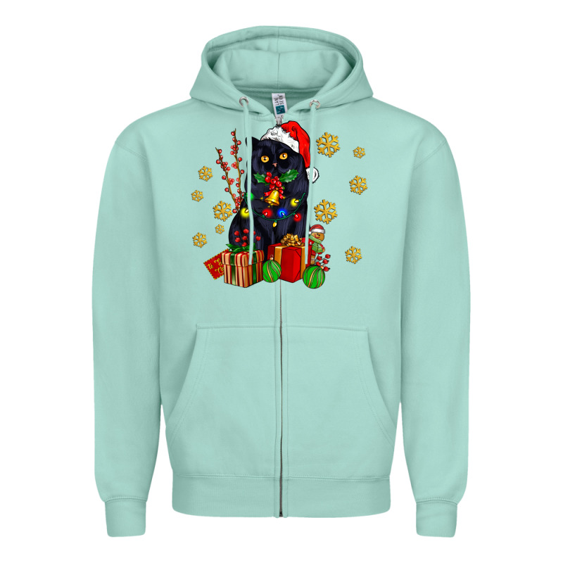 Black Cat Meowy Christmas Zipper Hoodie by AdoDesignShop | Teevron
