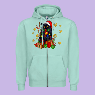 Black Cat Meowy Christmas Zipper Hoodie Designed By Adodesignshop