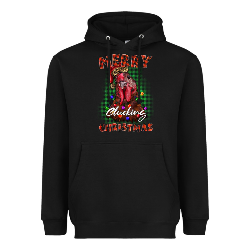 Merry Clucking Christmas Rooster Heavyweight Hoodie by BarkalooDesign | Teevron