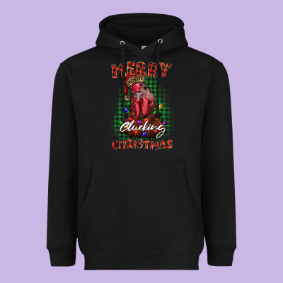 Merry Clucking Christmas Rooster Heavyweight Hoodie Designed By Barkaloodesign