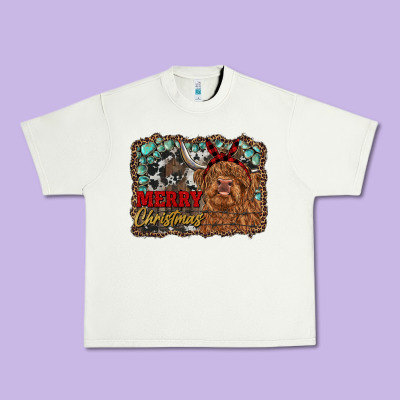Merry Christmas Highland Cow Urban Heavy Tee Designed By Ranaportraitstore