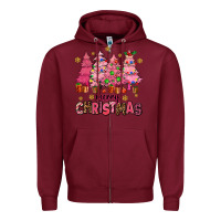 Burgundy pink christmas trees Zipper Hoodie - AdoDesignShop