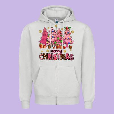 Pink Christmas Trees Zipper Hoodie Designed By Adodesignshop