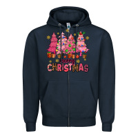 Navy pink christmas trees Zipper Hoodie - AdoDesignShop