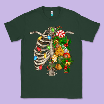 Skeleton Chest Christmas Classic Tee Designed By Fadigitalartstudio