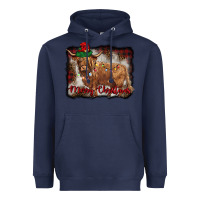 Navy merry christmas highland cow Heavyweight Hoodie - BarkalooDesign