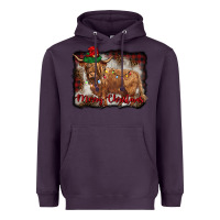Plum merry christmas highland cow Heavyweight Hoodie - BarkalooDesign