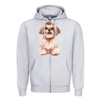 Heather Grey Shih Tzu Dog Design Zipper Hoodie - JahusDesignShop
