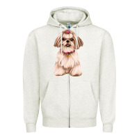 Oatmeal Heather Shih Tzu Dog Design Zipper Hoodie - JahusDesignShop