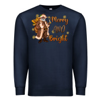 Navy merry and bright black santa Premium Sweatshirt - MaliasSmallBusiness
