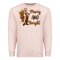 Pale Pink merry and bright black santa Premium Sweatshirt - MaliasSmallBusiness