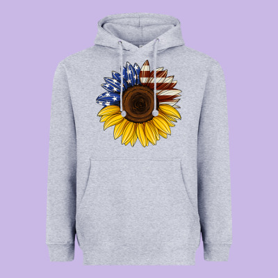 American Flag Sunflower Heavyweight Hoodie Designed By Jasminsmagicworld