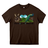 Chocolate Brown Peace Love Peacock Heavy Core Tee - LillyAllenDesigns
