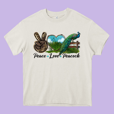 Peace Love Peacock Heavy Core Tee Designed By Lillyallendesigns