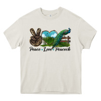 Cream Peace Love Peacock Heavy Core Tee - LillyAllenDesigns