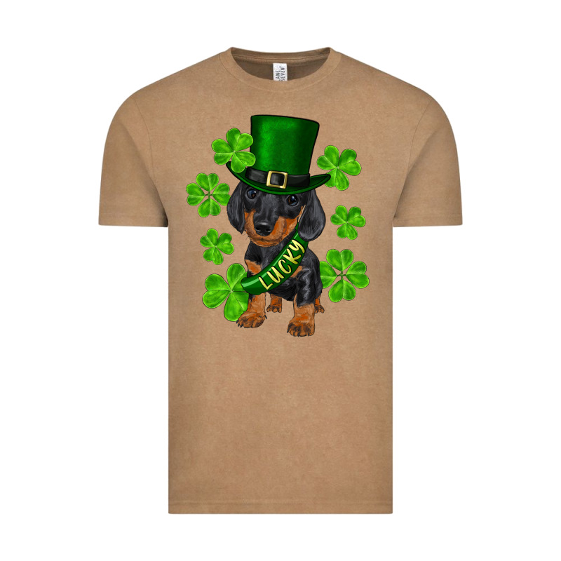 St. Patrick's Day Lucky Dachshund Puppy Vintage Tee by RanaPortraitStore | Teevron
