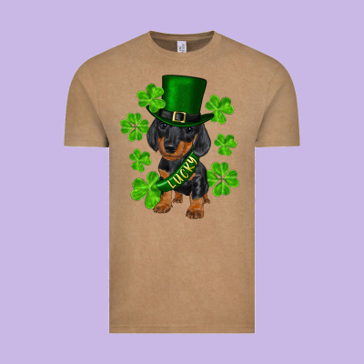 St. Patrick's Day Lucky Dachshund Puppy Vintage Tee Designed By Ranaportraitstore