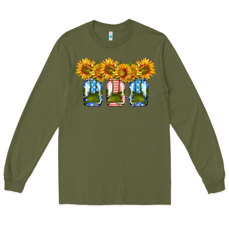 American Sunflower Mason Jar Long Sleeve Tee by HRA Design Shop | Teevron