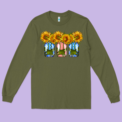 American Sunflower Mason Jar Long Sleeve Tee Designed By Hra Design Shop