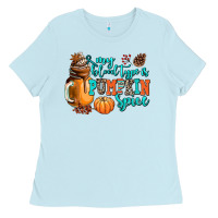 Baby Blue my blood type is pumpkin spice Ladies Tee - AdoDesignShop