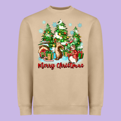 Merry Christmas Rabbits Heavyweight Sweatshirt Designed By Zillion Design Studio
