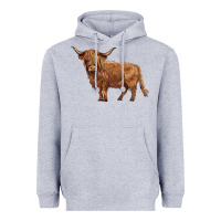 Heather Grey highland cow Heavyweight Hoodie - BarkalooDesign