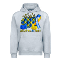 Heather Grey october we wear blue and yellow with pumpkins Urban Hoodie - Artiststas