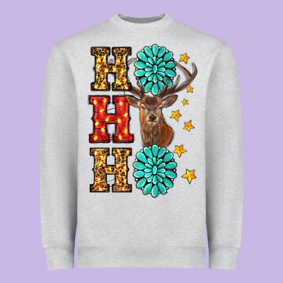 Heavyweight Sweatshirt Gemstone And Reindeer Christmas Ho Ho Ho