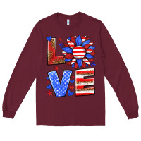 Burgundy love america sunflower Long Sleeve Tee - HRA Design Shop