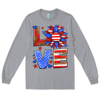 Heather Grey love america sunflower Long Sleeve Tee - HRA Design Shop