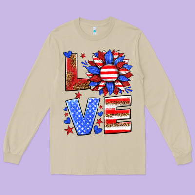 Love America Sunflower Long Sleeve Tee Designed By Hra Design Shop
